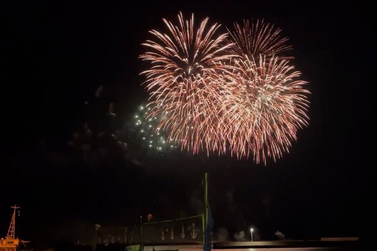 漁港の夜を彩る5分間　コロナ終息を祈る「日本海ゆうひ花火」が今年も開催されました